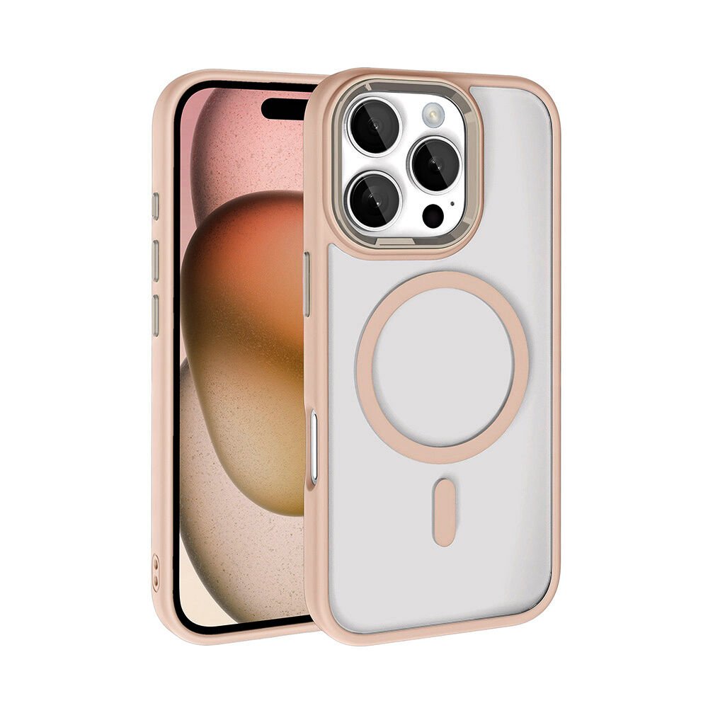 iPhone 16 Pro Kılıf Wireless Şarj Özellikli Zore Krom M-safe Silikon Kılıf-Gold