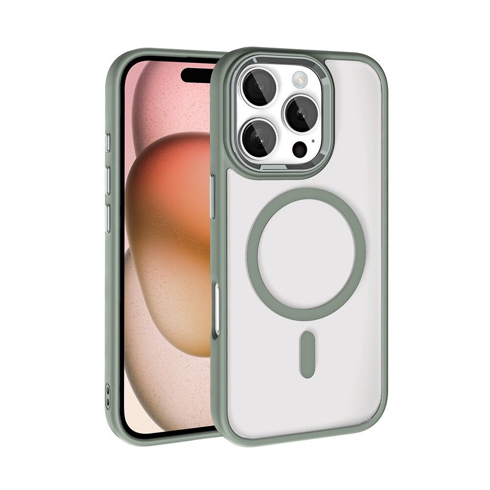 iPhone 16 Pro Kılıf Wireless Şarj Özellikli Zore Krom M-safe Silikon Kılıf-Titanyum-Gri