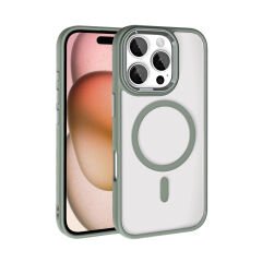 iPhone 16 Pro Kılıf Wireless Şarj Özellikli Zore Krom M-safe Silikon Kılıf-Titanyum-Gri