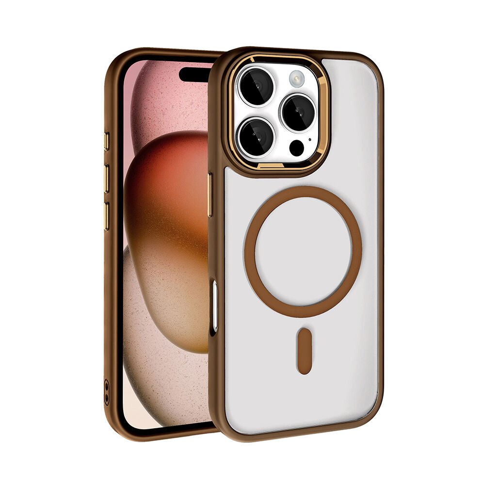 iPhone 16 Pro Kılıf Wireless Şarj Özellikli Zore Krom M-safe Silikon Kılıf-Rose Brown