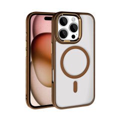 iPhone 16 Pro Kılıf Wireless Şarj Özellikli Zore Krom M-safe Silikon Kılıf-Rose Brown