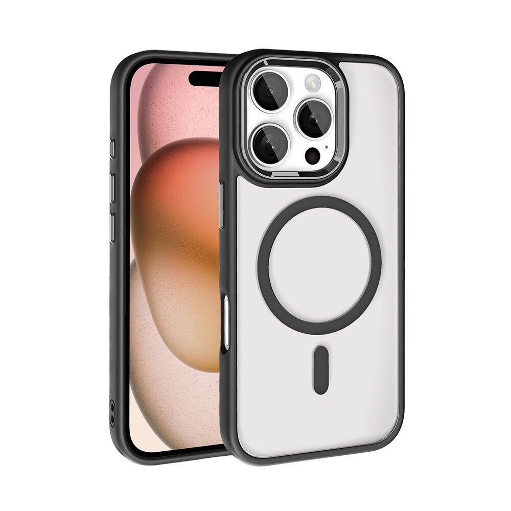 iPhone 16 Pro Max Kılıf Wireless Şarj Özellikli Zore Krom M-safe Silikon Kılıf-Siyah