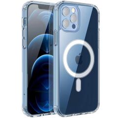 iPhone 13 Pro Kılıf M-safe Şarj Özellikli Şeffaf Sert PC Zore Embos Kılıf-Renksiz
