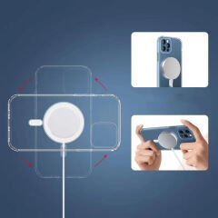 iPhone 13 Pro Kılıf M-safe Şarj Özellikli Şeffaf Sert PC Zore Embos Kılıf-Renksiz