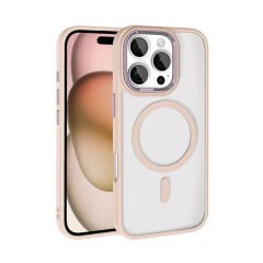 iPhone 16 Pro Max Kılıf Wireless Şarj Özellikli Zore Krom M-safe Silikon Kılıf-Rose Gold