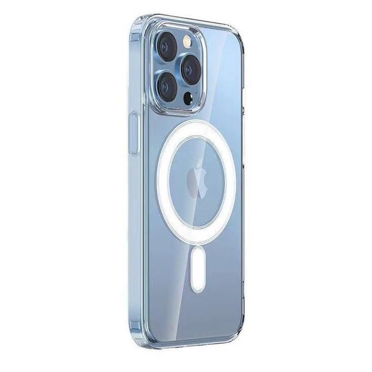 iPhone 14 Pro Kılıf M-safe Şarj Özellikli Şeffaf Sert PC Zore Embos Kılıf-Renksiz
