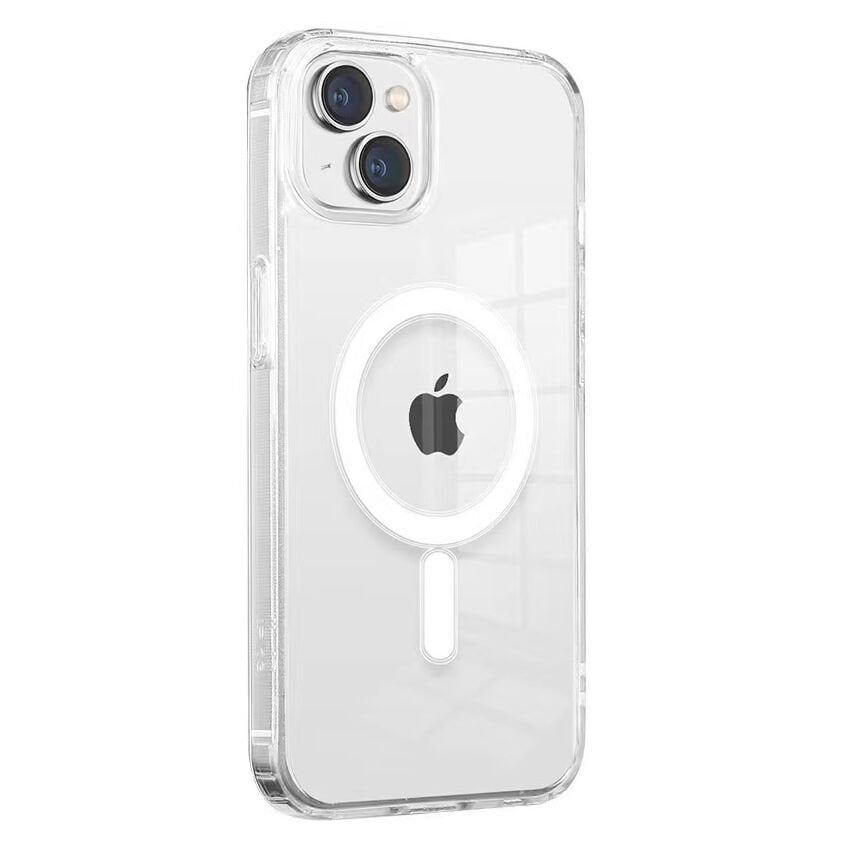 iPhone 13 Mini Kılıf M-safe Şarj Özellikli Şeffaf Sert PC Zore Embos Kılıf-Renksiz