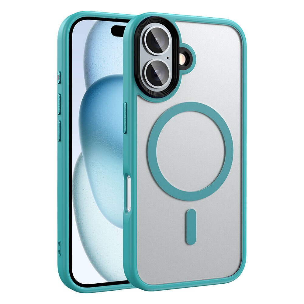 iPhone 16 Plus Kılıf Mat Arka Yüzey Wireless Şarj Özellikli Zore Flet M-safe Kılıf-Yeşil
