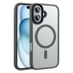 iPhone 16 Plus Kılıf Mat Arka Yüzey Wireless Şarj Özellikli Zore Flet M-safe Kılıf-Titanyum-Gri