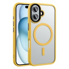 iPhone 16 Plus Kılıf Mat Arka Yüzey Wireless Şarj Özellikli Zore Flet M-safe Kılıf-Sarı