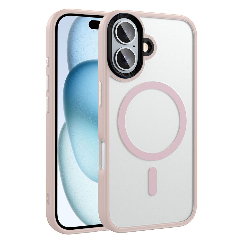 iPhone 16 Plus Kılıf Mat Arka Yüzey Wireless Şarj Özellikli Zore Flet M-safe Kılıf-Rose Gold