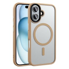 iPhone 16 Plus Kılıf Mat Arka Yüzey Wireless Şarj Özellikli Zore Flet M-safe Kılıf-Rose Brown