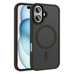 iPhone 16 Plus Kılıf Mat Arka Yüzey Wireless Şarj Özellikli Zore Flet M-safe Kılıf-Rose Brown