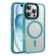 iPhone 16 Pro Kılıf Mat Arka Yüzey Wireless Şarj Özellikli Zore Flet M-safe Kılıf-Mavi
