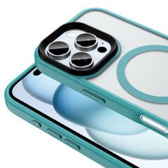 iPhone 16 Pro Kılıf Mat Arka Yüzey Wireless Şarj Özellikli Zore Flet M-safe Kılıf-Mavi