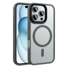 iPhone 16 Pro Kılıf Mat Arka Yüzey Wireless Şarj Özellikli Zore Flet M-safe Kılıf-Titanyum-Gri