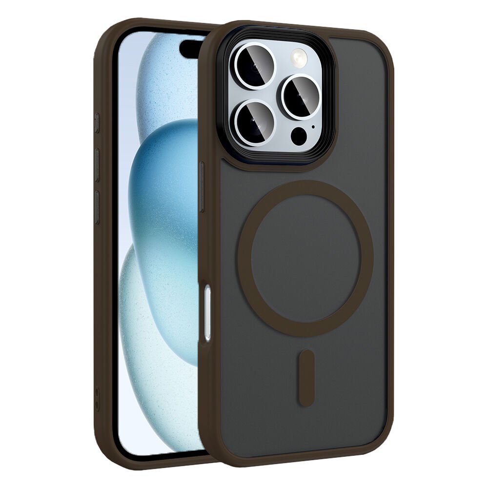 iPhone 16 Pro Max Kılıf Mat Arka Yüzey Wireless Şarj Özellikli Zore Flet M-safe Kılıf-Rose Brown