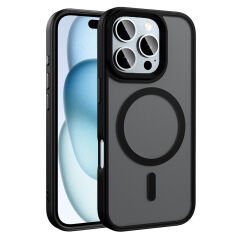 iPhone 16 Pro Max Kılıf Mat Arka Yüzey Wireless Şarj Özellikli Zore Flet M-safe Kılıf-Pembe