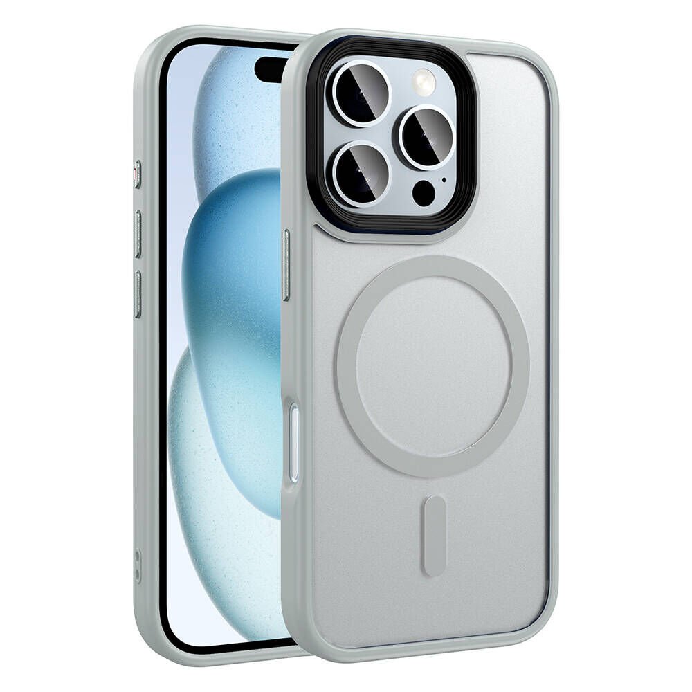 iPhone 16 Pro Max Kılıf Mat Arka Yüzey Wireless Şarj Özellikli Zore Flet M-safe Kılıf-Gümüş