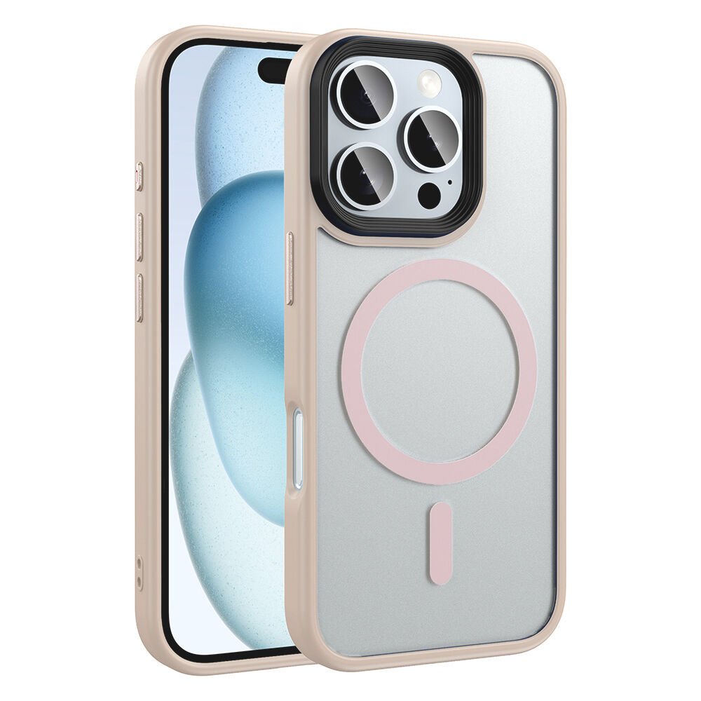 iPhone 16 Pro Max Kılıf Mat Arka Yüzey Wireless Şarj Özellikli Zore Flet M-safe Kılıf-Rose Gold