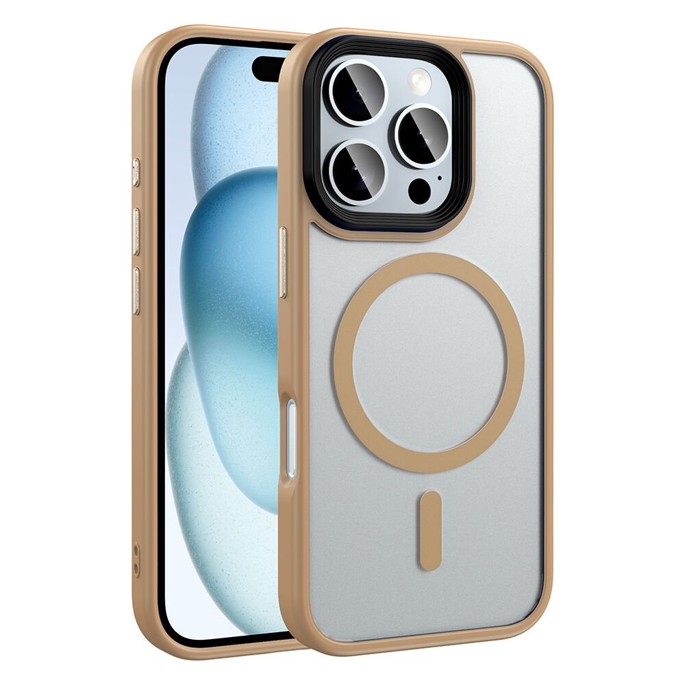 iPhone 16 Pro Max Kılıf Mat Arka Yüzey Wireless Şarj Özellikli Zore Flet M-safe Kılıf-Desert Titanyum