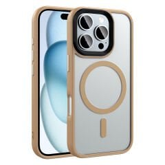 iPhone 16 Pro Max Kılıf Mat Arka Yüzey Wireless Şarj Özellikli Zore Flet M-safe Kılıf-Desert Titanyum