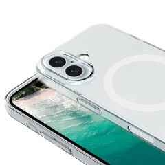 iPhone 16 Plus Kılıf Zore M-safe Şarj Özellikli Şeffaf Tek Kamera Çerçeveli Porto Kılıf-Şeffaf