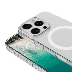 iPhone 16 Pro Max Kılıf Zore M-safe Şarj Özellikli Şeffaf Tek Kamera Çerçeveli Porto Kılıf-Şeffaf