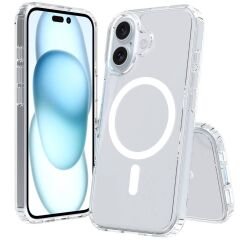 iPhone 16 Plus Kılıf M-safe Şarj Özellikli Şeffaf Sert PC Zore Embos Kılıf-Şeffaf