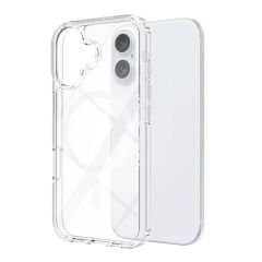 iPhone 16 Plus Kılıf M-safe Şarj Özellikli Şeffaf Sert PC Zore Embos Kılıf-Şeffaf