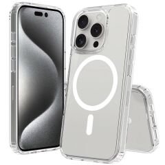 iPhone 16 Pro Kılıf M-safe Şarj Özellikli Şeffaf Sert PC Zore Embos Kılıf-Şeffaf