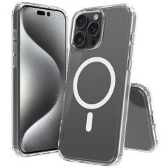 iPhone 16 Pro Kılıf M-safe Şarj Özellikli Şeffaf Sert PC Zore Embos Kılıf-Şeffaf