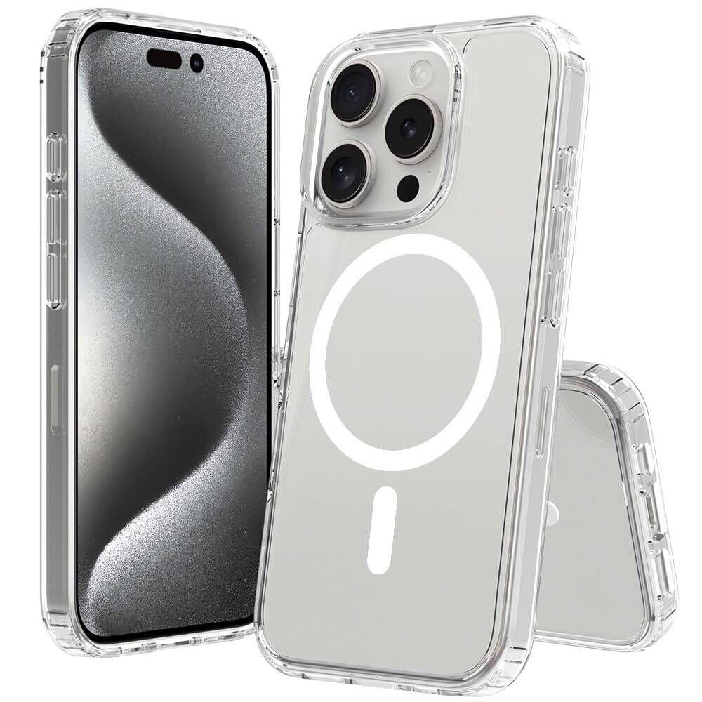 iPhone 16 Pro Kılıf M-safe Şarj Özellikli Şeffaf Sert PC Zore Embos Kılıf-Şeffaf