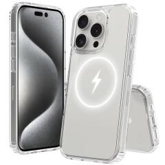 iPhone 16 Pro Max Kılıf M-safe Şarj Özellikli Şeffaf Sert PC Zore Embos Kılıf-Şeffaf