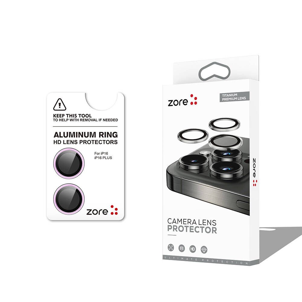 iPhone 16 Zore CL-12 Premium Safir Parmak İzi Bırakmayan Anti-Reflective Kamera Lens Koruyucu-Pembe