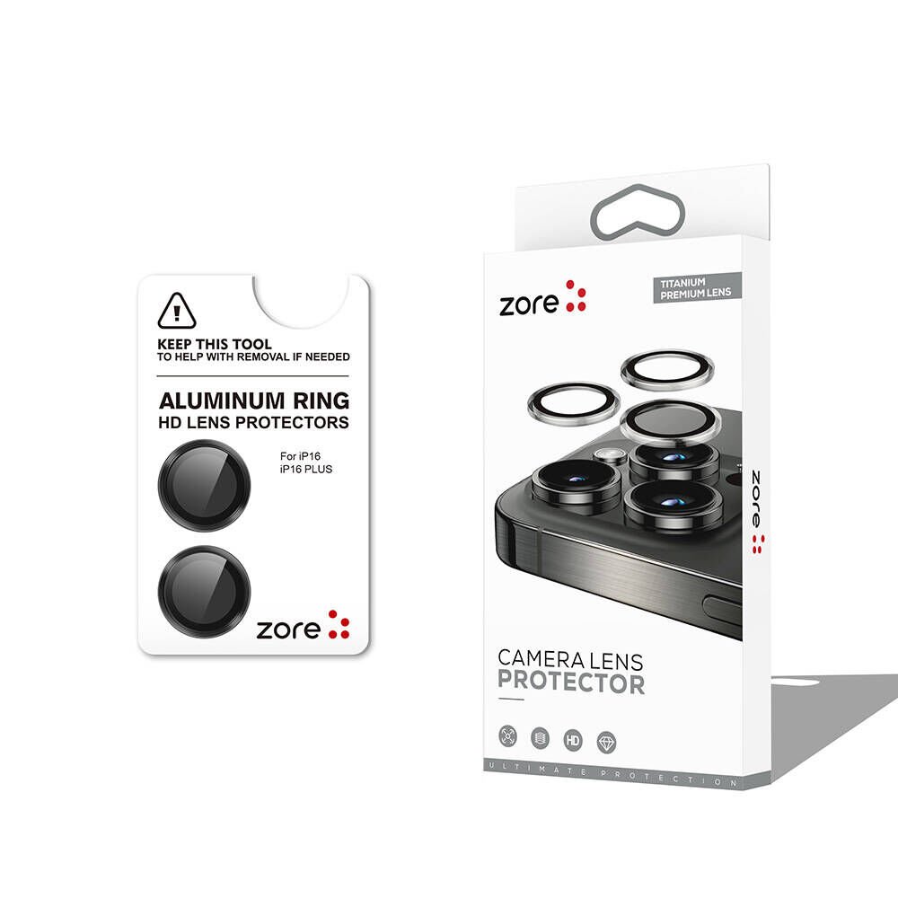 iPhone 16 Plus Zore CL-12 Premium Safir Parmak İzi Bırakmayan Anti-Reflective Kamera Lens Koruyucu-Siyah