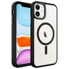 iPhone 11 Kılıf Wireless Şarj Özellikli Zore Krom M-safe Silikon Kılıf-Siyah