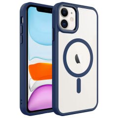 iPhone 11 Kılıf Wireless Şarj Özellikli Zore Krom M-safe Silikon Kılıf-Lacivert