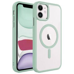 iPhone 11 Kılıf Wireless Şarj Özellikli Zore Krom M-safe Silikon Kılıf-Yeşil