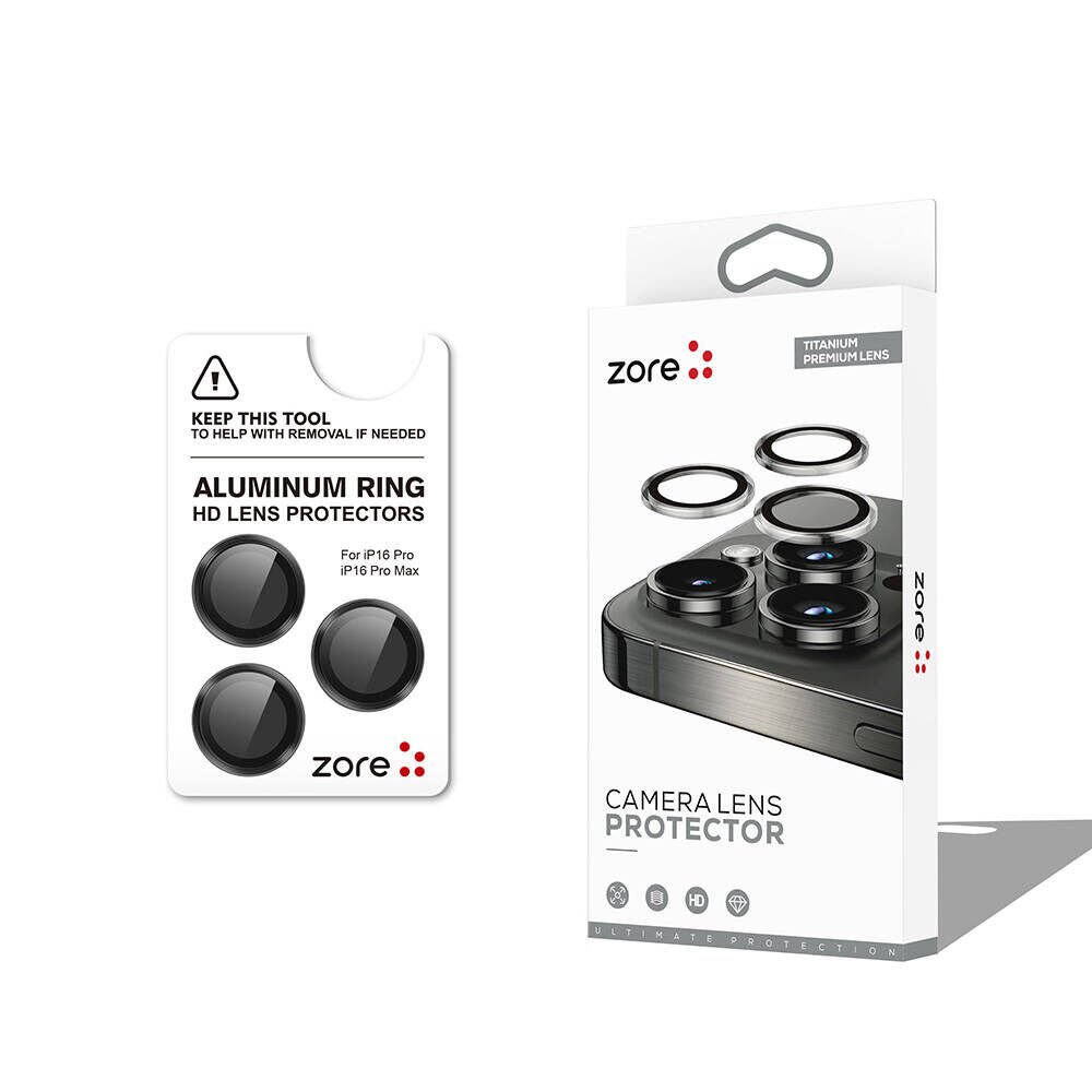 iPhone 16 Pro Zore CL-12 Premium Safir Parmak İzi Bırakmayan Anti-Reflective Kamera Lens Koruyucu-Siyah