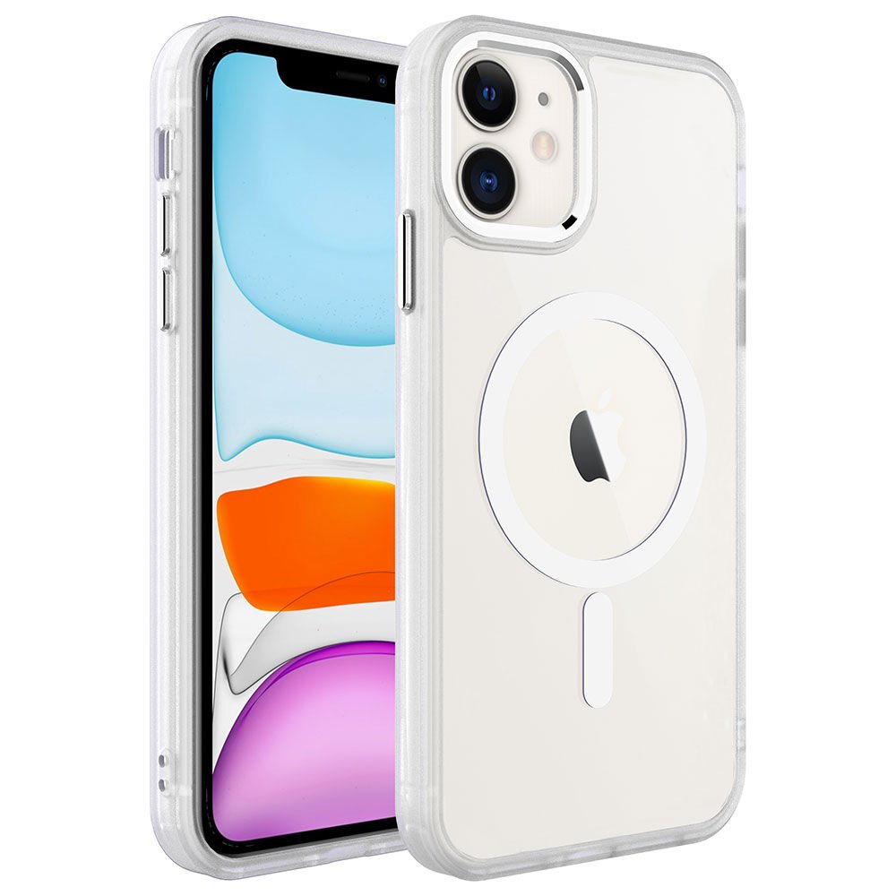 iPhone 11 Kılıf Wireless Şarj Özellikli Zore Krom M-safe Silikon Kılıf-Renksiz