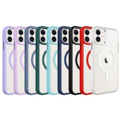 iPhone 11 Kılıf Wireless Şarj Özellikli Zore Krom M-safe Silikon Kılıf-Pembe Açık