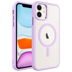 iPhone 11 Kılıf Wireless Şarj Özellikli Zore Krom M-safe Silikon Kılıf-Pembe Açık
