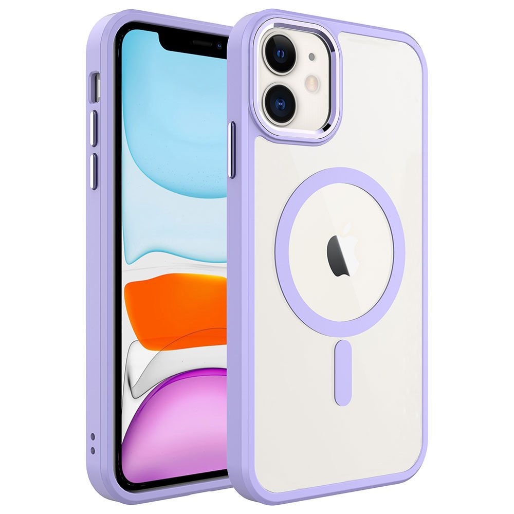 iPhone 11 Kılıf Wireless Şarj Özellikli Zore Krom M-safe Silikon Kılıf-Lila