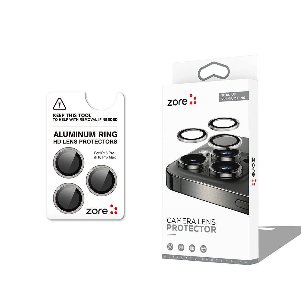 iPhone 16 Pro Max Zore CL-12 Premium Safir Parmak İzi Bırakmayan Anti-Reflective Kamera Lens Koruyucu-Titanyum-Gri