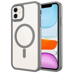 iPhone 11 Kılıf Wireless Şarj Özellikli Zore Krom M-safe Silikon Kılıf-Titanyum
