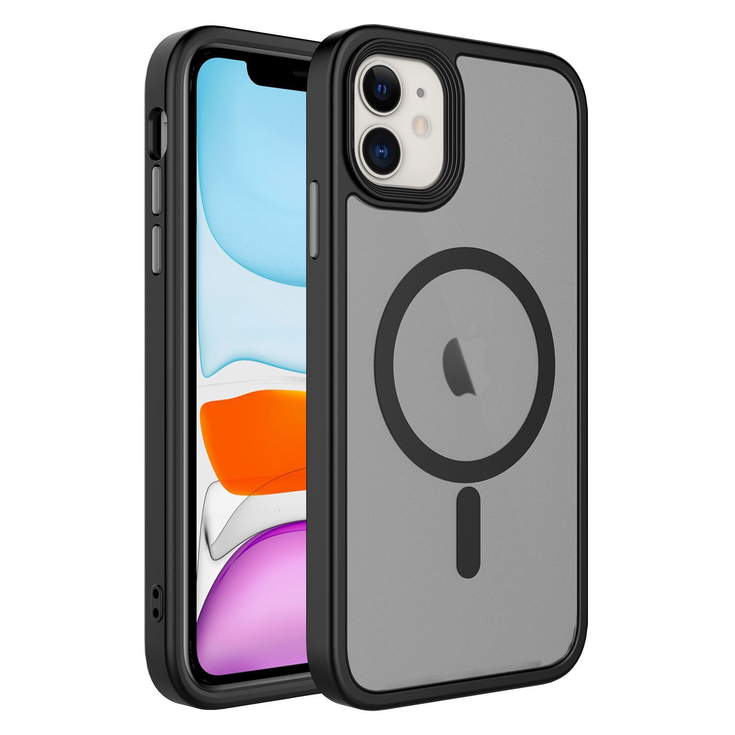 iPhone 11 Kılıf Mat Arka Yüzey Wireless Şarj Özellikli Zore Flet M-safe Kılıf-Siyah