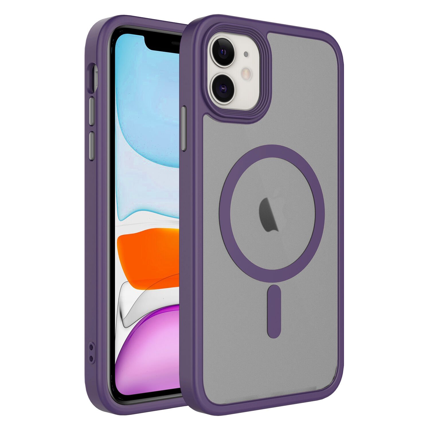 iPhone 11 Kılıf Mat Arka Yüzey Wireless Şarj Özellikli Zore Flet M-safe Kılıf-Derin Mor