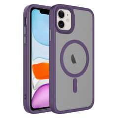 iPhone 11 Kılıf Mat Arka Yüzey Wireless Şarj Özellikli Zore Flet M-safe Kılıf-Derin Mor