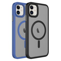iPhone 11 Kılıf Mat Arka Yüzey Wireless Şarj Özellikli Zore Flet M-safe Kılıf-Titanyum